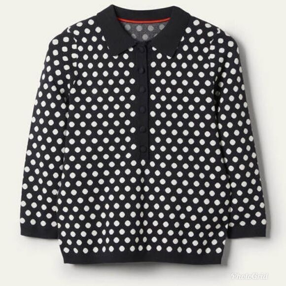Boden Cleo Jacquard Henley Sweater in Navy and Ivory Polka Dot - Picture 3 of 11